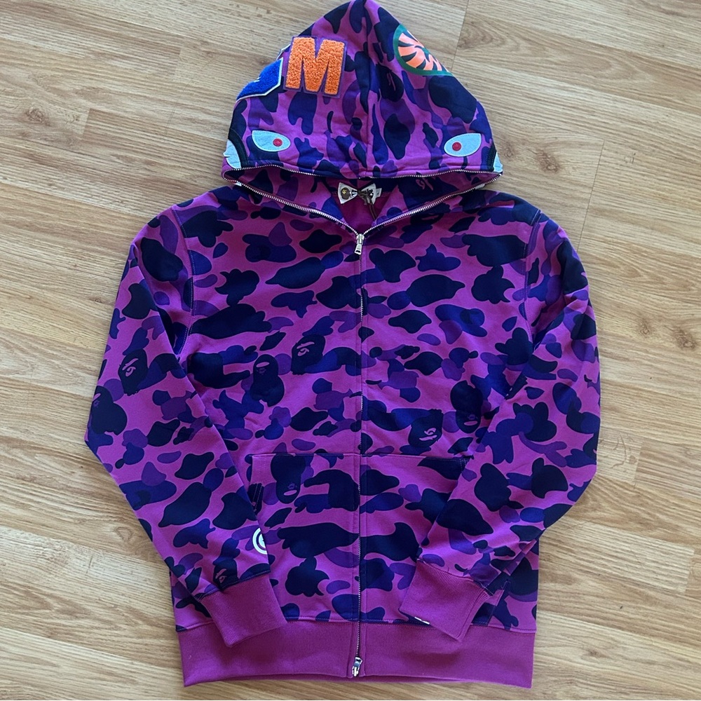 Bape Purple and Pink Camo Shark Hoodie Full Zip Size Size Large